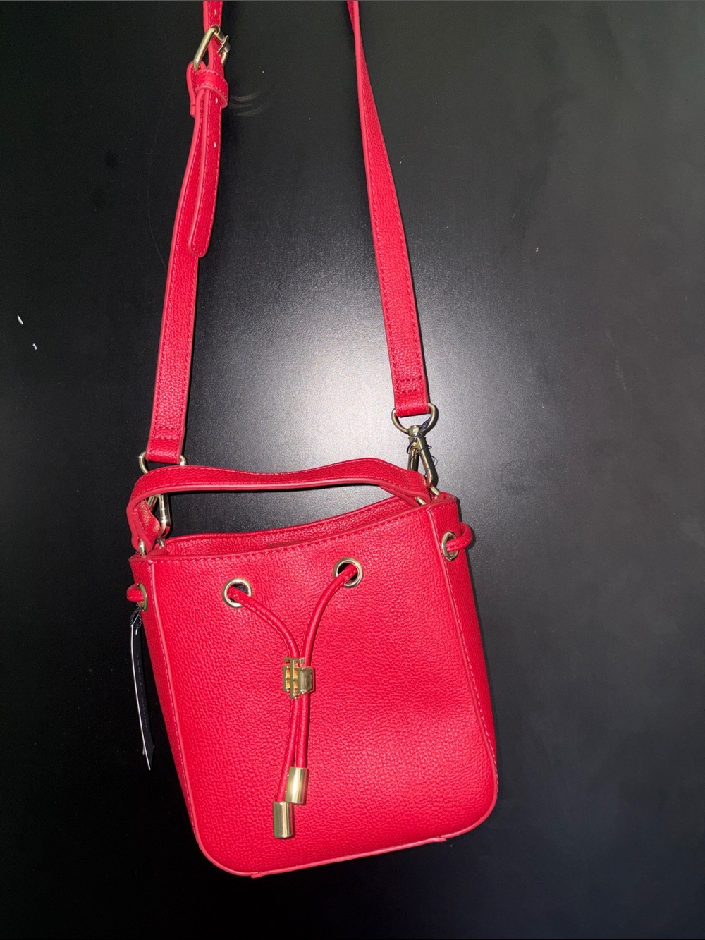 Tommy Hilfiger Red Pebbled Drawstring Crossbody Bag
